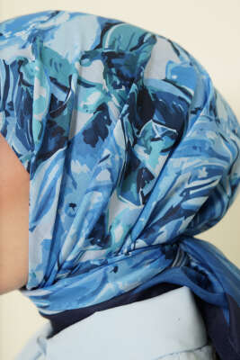 Eskiz Çiçek Desen Eşarp Lacivert - Başörtüsü