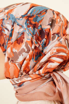 Eskiz Çiçek Desen Eşarp Latte - Başörtüsü