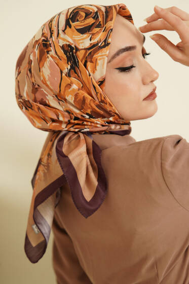 Eskiz Çiçek Desen Eşarp Mürdüm - Başörtüsü