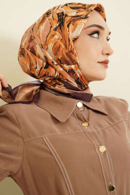 Eskiz Çiçek Desen Eşarp Mürdüm - Başörtüsü