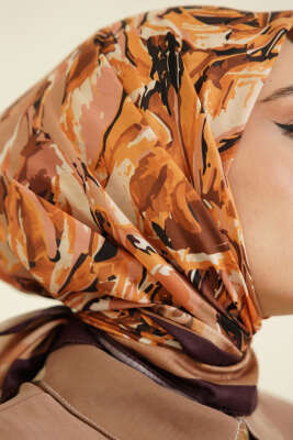 Eskiz Çiçek Desen Eşarp Mürdüm - Başörtüsü