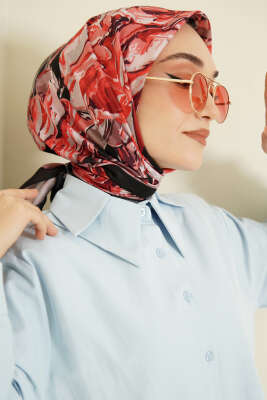 Eskiz Çiçek Desen Eşarp Siyah Bordo - VERTU (NYD TEKSTİL)