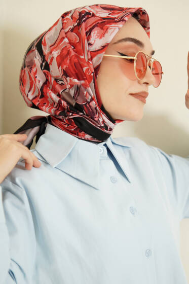 Eskiz Çiçek Desen Eşarp Siyah Bordo - Başörtüsü