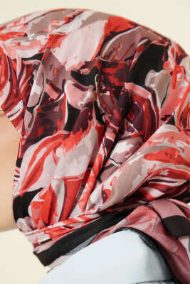 Eskiz Çiçek Desen Eşarp Siyah Bordo - Başörtüsü