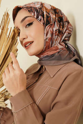 Eskiz Çiçek Desen Eşarp Vizon - Başörtüsü