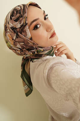 Eskiz Çiçek Desen Eşarp Zümrüt - VERTU (NYD TEKSTİL)