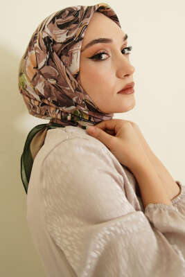 Eskiz Çiçek Desen Eşarp Zümrüt - Başörtüsü