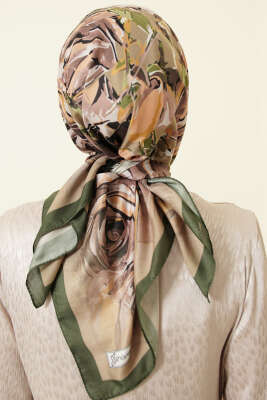 Eskiz Çiçek Desen Eşarp Zümrüt - Başörtüsü