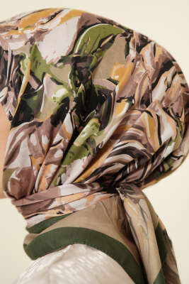 Eskiz Çiçek Desen Eşarp Zümrüt - Başörtüsü