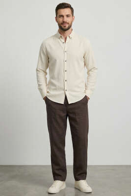 Etamin Kumaş Erkek Gömlek Bej - Erkek Gömlek