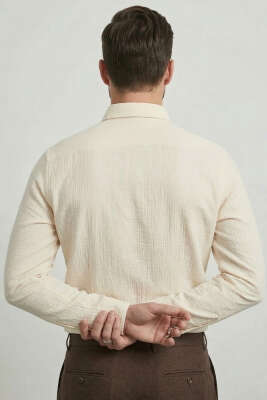 Etamin Kumaş Erkek Gömlek Bej - Erkek Gömlek