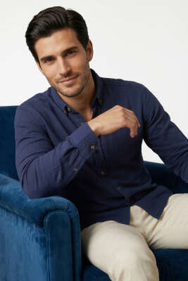 Etamin Kumaş Erkek Gömlek Lacivert 