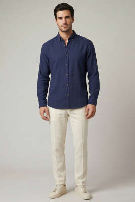 Etamin Kumaş Erkek Gömlek Lacivert - Erkek Gömlek