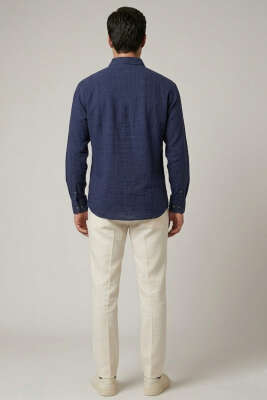 Etamin Kumaş Erkek Gömlek Lacivert - Erkek Gömlek