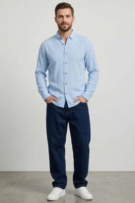 Etamin Kumaş Erkek Gömlek Mavi - Erkek Gömlek