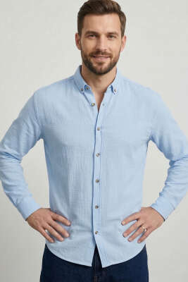 Etamin Kumaş Erkek Gömlek Mavi 