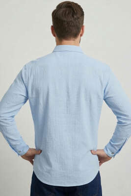 Etamin Kumaş Erkek Gömlek Mavi - Erkek Gömlek