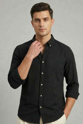 Etamin Kumaş Erkek Gömlek Siyah 