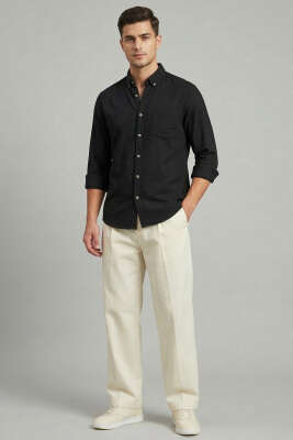 Etamin Kumaş Erkek Gömlek Siyah - Erkek Gömlek