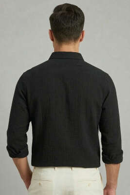 Etamin Kumaş Erkek Gömlek Siyah - Erkek Gömlek