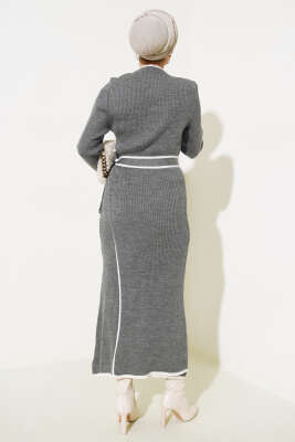 Eteği Bağlamalı Triko Elbise Füme - Tesettür Elbise