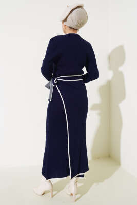 Eteği Bağlamalı Triko Elbise Lacivert - Tesettür Elbise