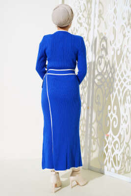 Eteği Bağlamalı Triko Elbise Saks - Tesettür Elbise