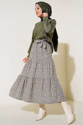 Eteği Desenli İkili Takım Haki 