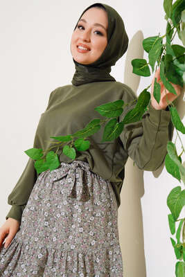 Eteği Desenli İkili Takım Haki - İKİLİ TAKIM