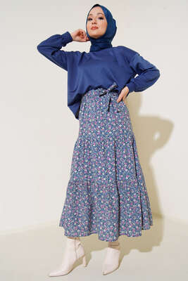 Eteği Desenli İkili Takım İndigo 