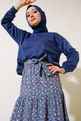 Eteği Desenli İkili Takım İndigo - İKİLİ TAKIM