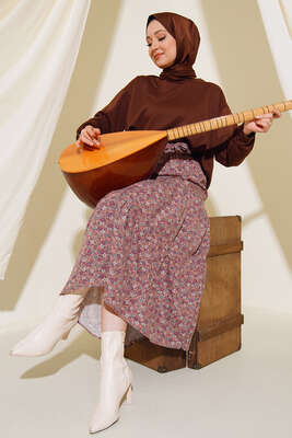 Eteği Desenli İkili Takım Kahve 