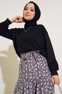 Eteği Desenli İkili Takım Siyah - İKİLİ TAKIM