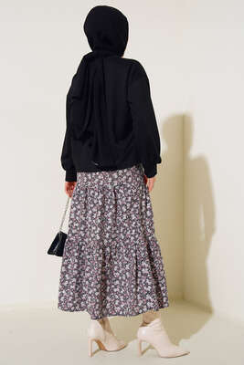 Eteği Desenli İkili Takım Siyah - İKİLİ TAKIM