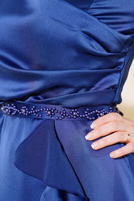 Eteği Fırfırlı Kuşak Bağlamalı Elbise Lacivert - Thumbnail