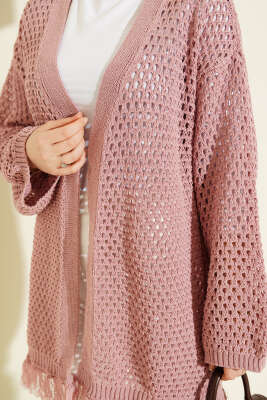 Eteği Püsküllü Ajurlu Triko Hırka Gül Kurusu - 100-300 TL Ürünler
