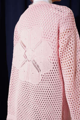 Eteği Püsküllü Ajurlu Triko Hırka Pembe - Hırka