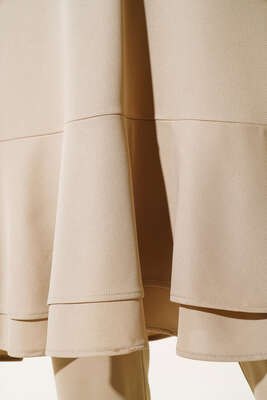 Eteği Ucu Kat Detaylı Tunik Pantolon Takım Vizon - Thumbnail
