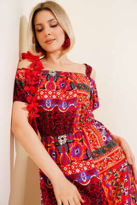 Eteği Volanlı Askılı Elbise Kırmızı - Kadın Giyim Modelleri