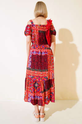 Eteği Volanlı Askılı Elbise Kırmızı - Kadın Giyim Modelleri