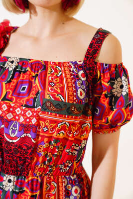 Eteği Volanlı Askılı Elbise Kırmızı - Kadın Giyim Modelleri