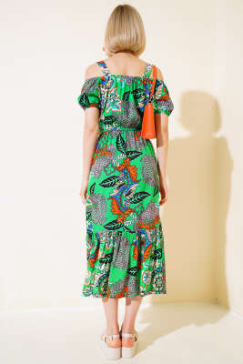 Eteği Volanlı Askılı Elbise Yeşil - Kadın Giyim Modelleri