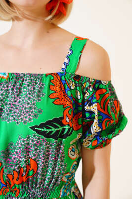 Eteği Volanlı Askılı Elbise Yeşil - Kadın Giyim Modelleri