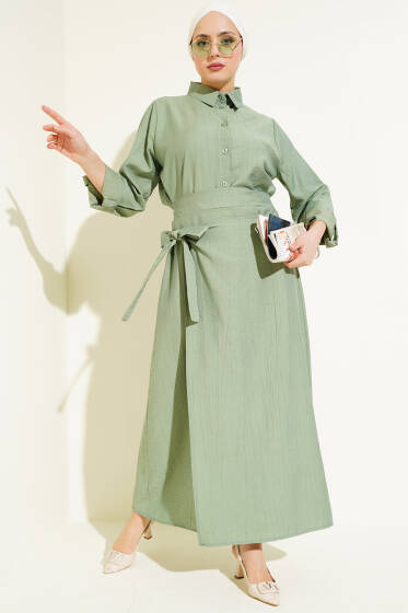 Eteği Yan Bağlamalı İkili Takım Çağla Yeşili - İkili Takım