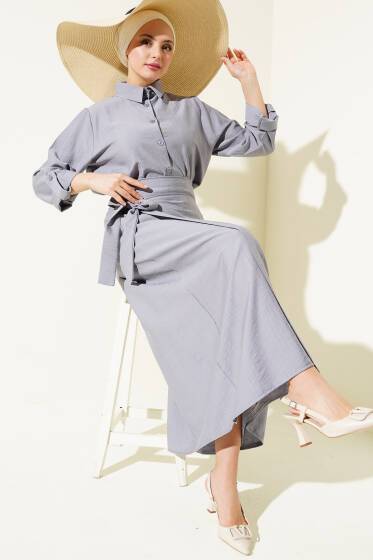 Eteği Yan Bağlamalı İkili Takım Gri - İkili Takım