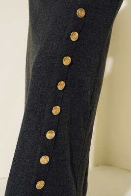 Etek Düğmeli Fitilli Elbise Antrasit - Yılın Fırsatı