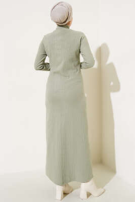 Etek Düğmeli Fitilli Elbise Çağla Yeşili - Tesettür Elbise