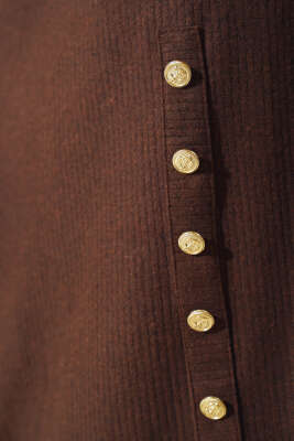 Etek Düğmeli Fitilli Elbise Kahve - Tesettür Elbise