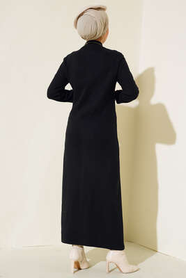 Etek Düğmeli Fitilli Elbise Siyah - Yılın Fırsatı