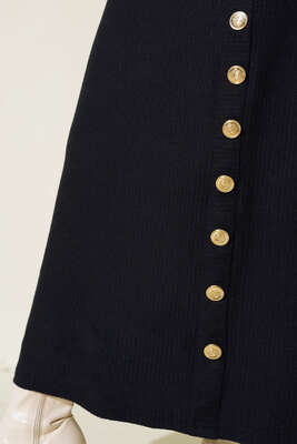 Etek Düğmeli Fitilli Elbise Siyah - Yılın Fırsatı